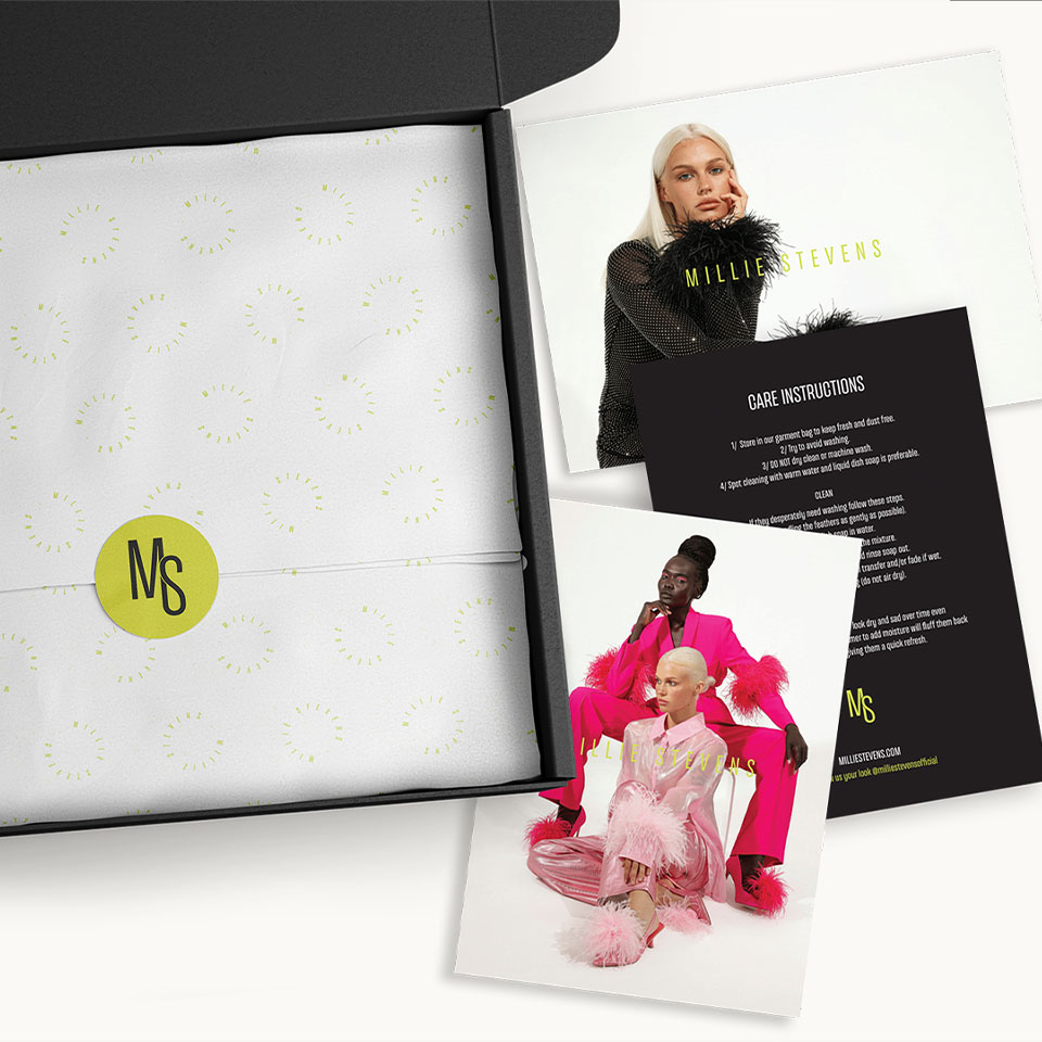 Packaging and print media for fashion brand Millie Stevens